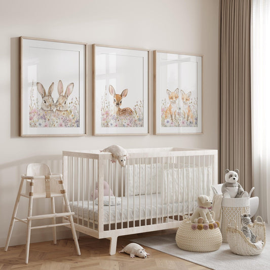 Cuadros Decorativos infantiles Modernos animales del bosque en jardin niña