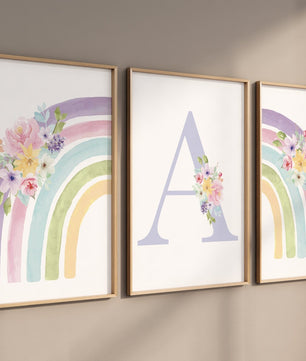 Cuadros Decorativos infantiles Modernos Arcoiris con flores y nombre