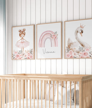 Cuadros Decorativos infantiles Modernos Flores, bailarina, cisne, arcoiris y nombre
