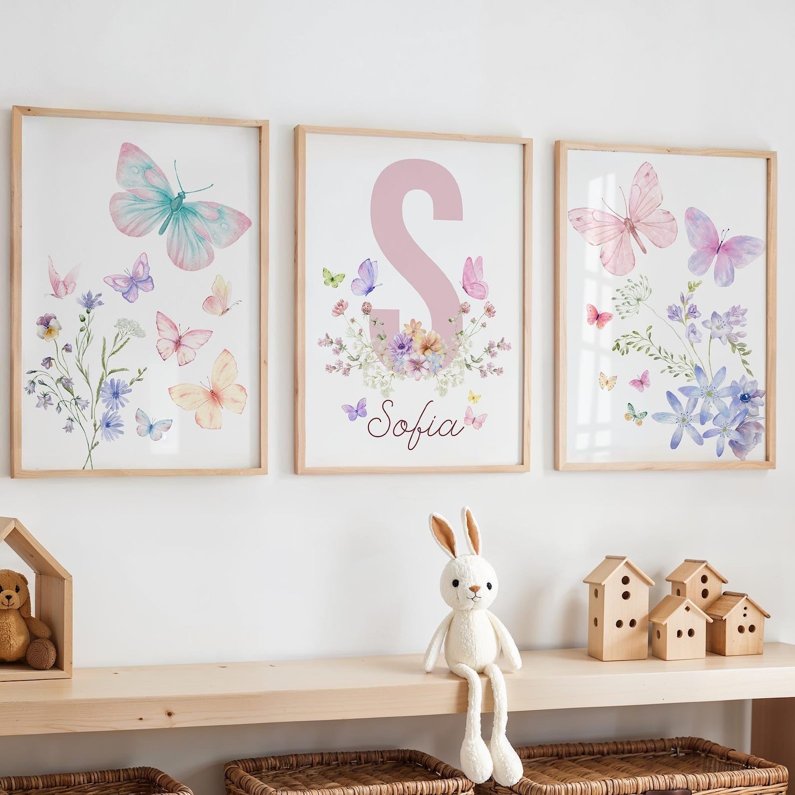 Cuadros Decorativos infantiles Modernos Flores de mariposas con nombre