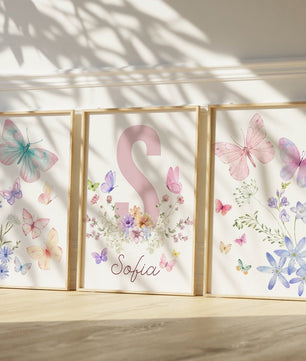Cuadros Decorativos infantiles Modernos Flores de mariposas con nombre