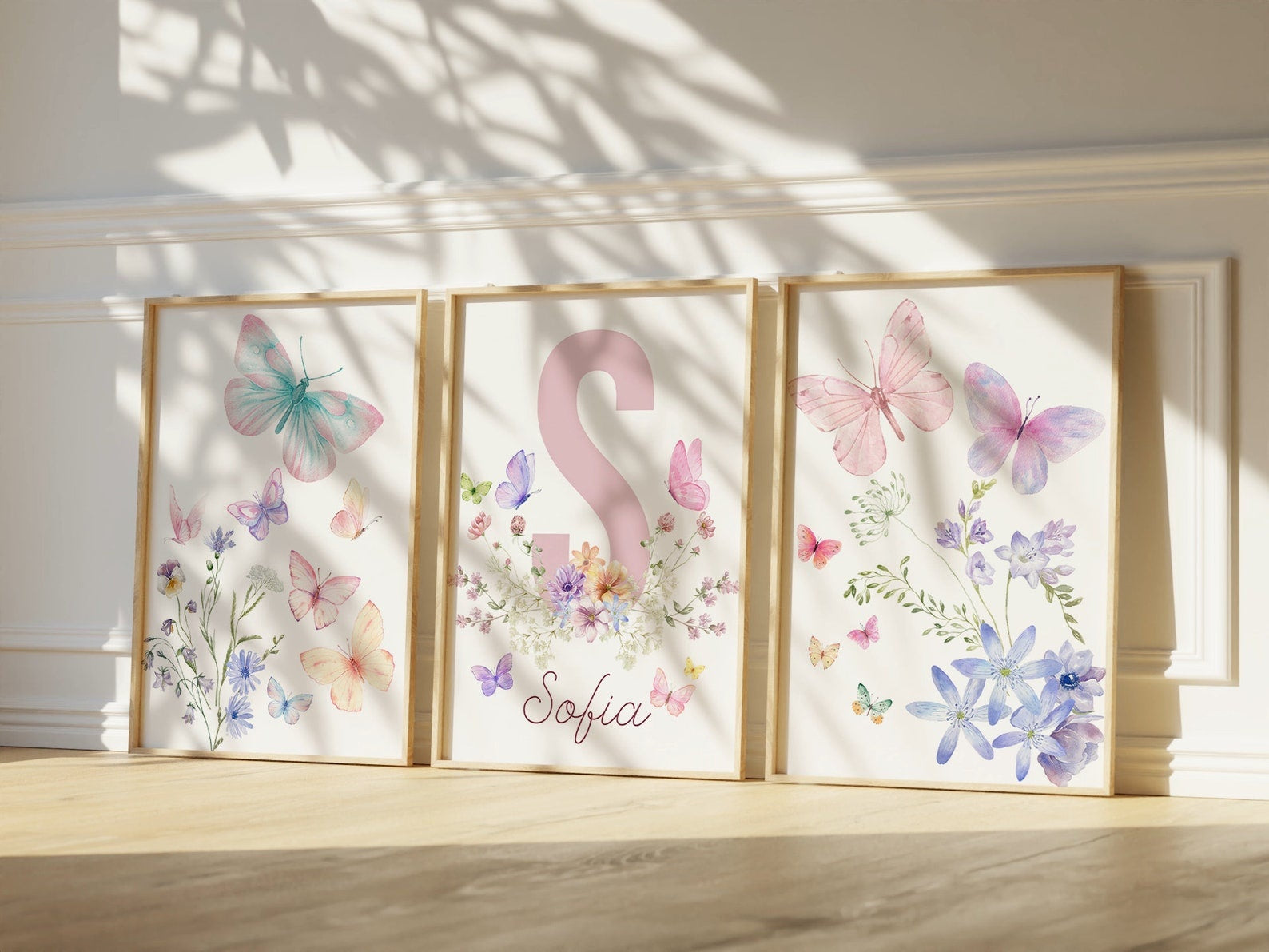 Cuadros Decorativos infantiles Modernos Flores de mariposas con nombre