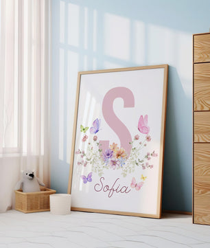 Cuadros Decorativos infantiles Modernos Flores de mariposas con nombre