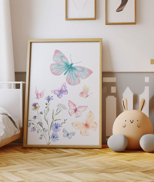 Cuadros Decorativos infantiles Modernos Flores de mariposas con nombre