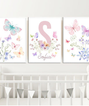 Cuadros Decorativos infantiles Modernos Flores de mariposas con nombre
