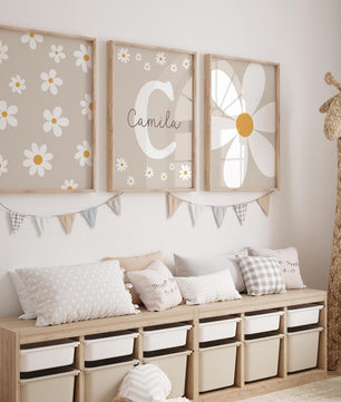 Cuadros Decorativos infantiles Modernos Flores margaritas con nombre