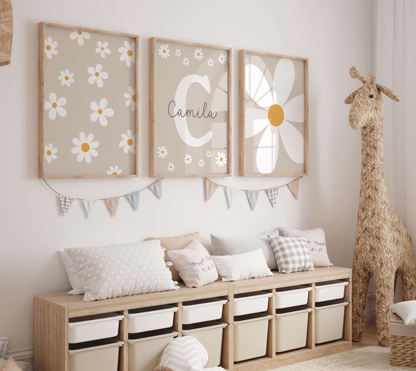 Cuadros Decorativos infantiles Modernos Flores margaritas con nombre