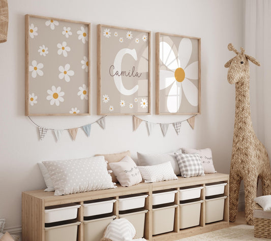 Cuadros Decorativos infantiles Modernos Flores margaritas con nombre