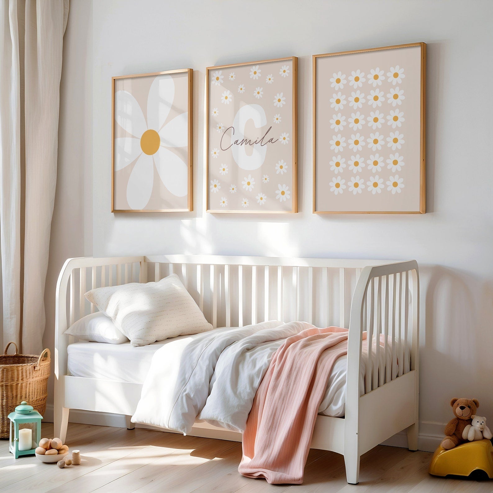 Cuadros Decorativos infantiles Modernos Flores margaritas blancas organizadas con nombre