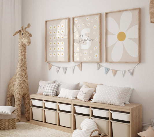 Cuadros Decorativos infantiles Modernos Flores margaritas blancas organizadas con nombre