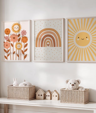 Cuadros Decorativos infantiles Modernos Flores, arcoiris y sol