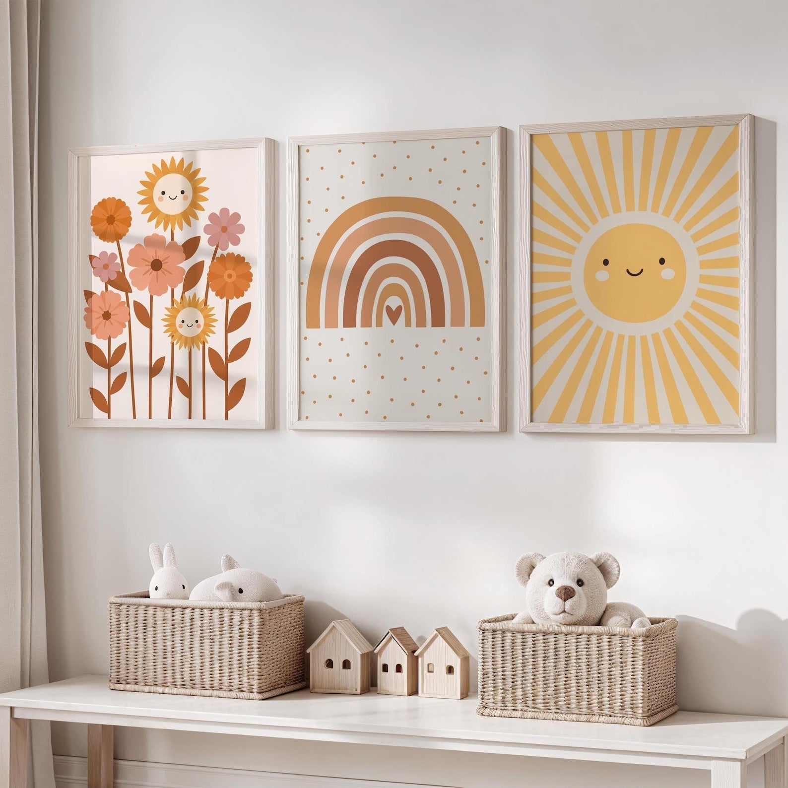 Cuadros Decorativos infantiles Modernos Flores, arcoiris y sol