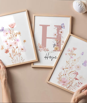 Cuadros Decorativos infantiles Modernos Flores acuarela con nombre