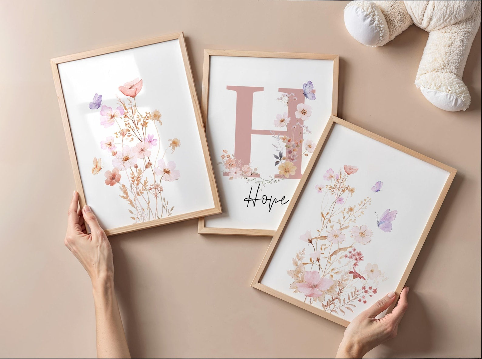 Cuadros Decorativos infantiles Modernos Flores acuarela con nombre