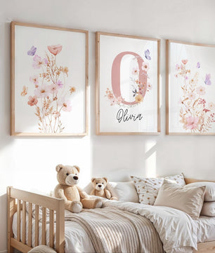 Cuadros Decorativos infantiles Modernos Flores acuarela con nombre