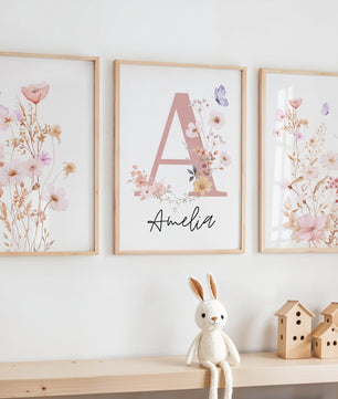 Cuadros Decorativos infantiles Modernos Flores acuarela con nombre