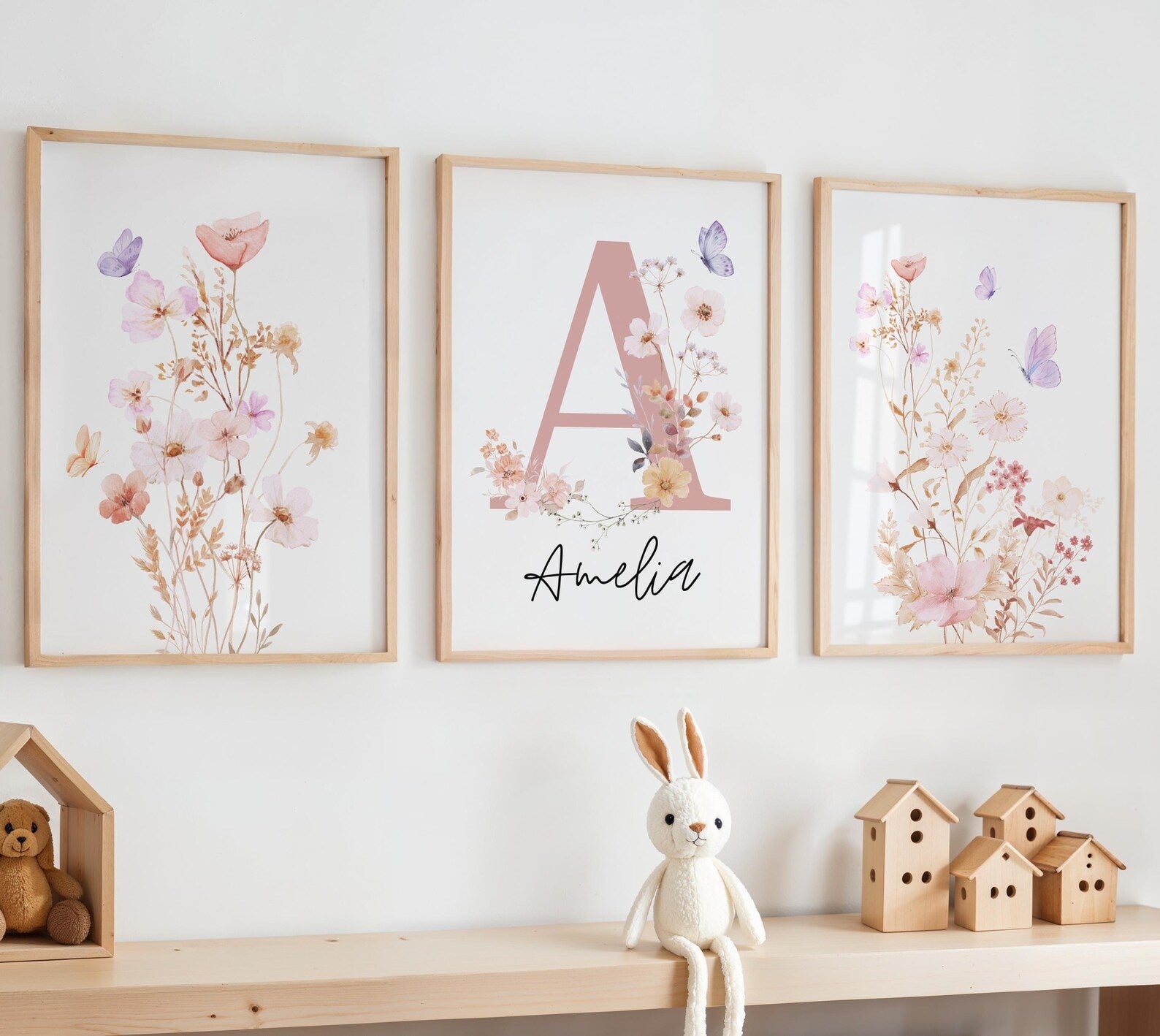 Cuadros Decorativos infantiles Modernos Flores acuarela con nombre