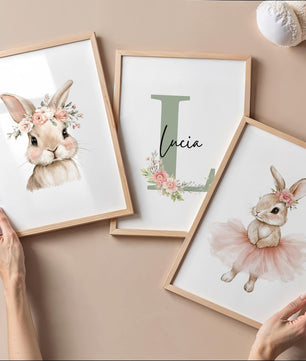 Cuadros Decorativos infantiles Modernos Coneja con flores y tutu con nombre