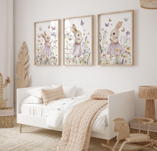Cuadros Decorativos infantiles Modernos Coneja moradas en jardin