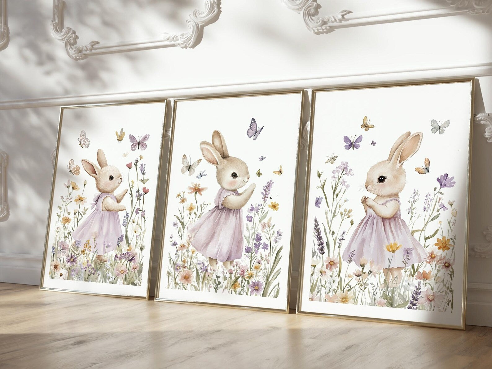 Cuadros Decorativos infantiles Modernos Coneja moradas en jardin