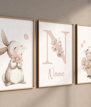 Cuadros Decorativos infantiles Modernos Coneja con flores y nombre