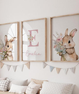 Cuadros Decorativos infantiles Modernos Coneja con flores y nombre personalizado