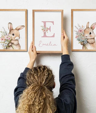 Cuadros Decorativos infantiles Modernos Coneja con flores y nombre personalizado
