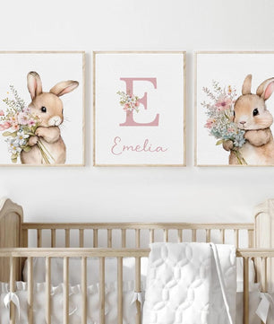 Cuadros Decorativos infantiles Modernos Coneja con flores y nombre personalizado