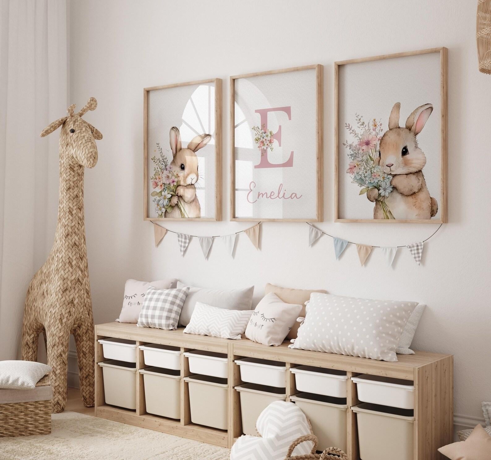 Cuadros Decorativos infantiles Modernos Coneja con flores y nombre personalizado