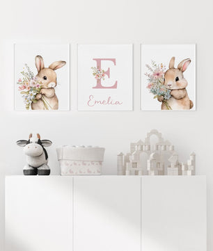 Cuadros Decorativos infantiles Modernos Coneja con flores y nombre personalizado