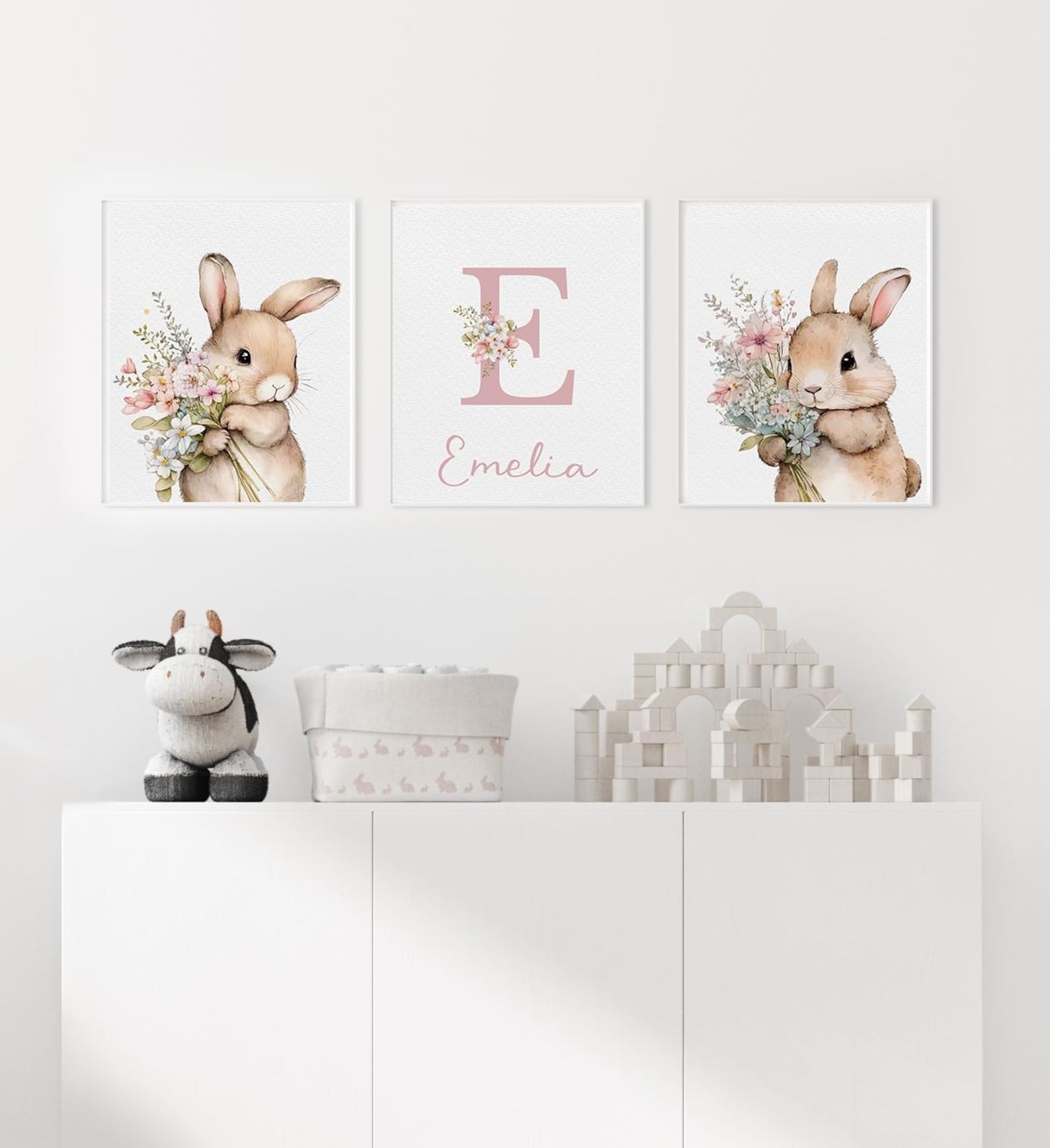 Cuadros Decorativos infantiles Modernos Coneja con flores y nombre personalizado