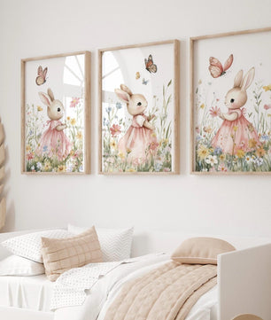 Cuadros Decorativos infantiles Modernos Coneja en pradera rosa