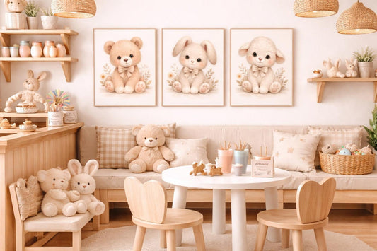Cuadros Decorativos infantiles Modernos Coneja, osita y oveja tiernas