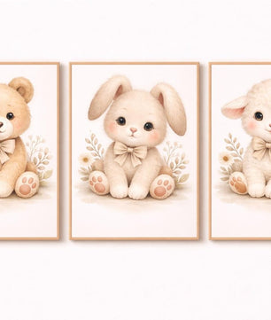 Cuadros Decorativos infantiles Modernos Coneja, osita y oveja tiernas
