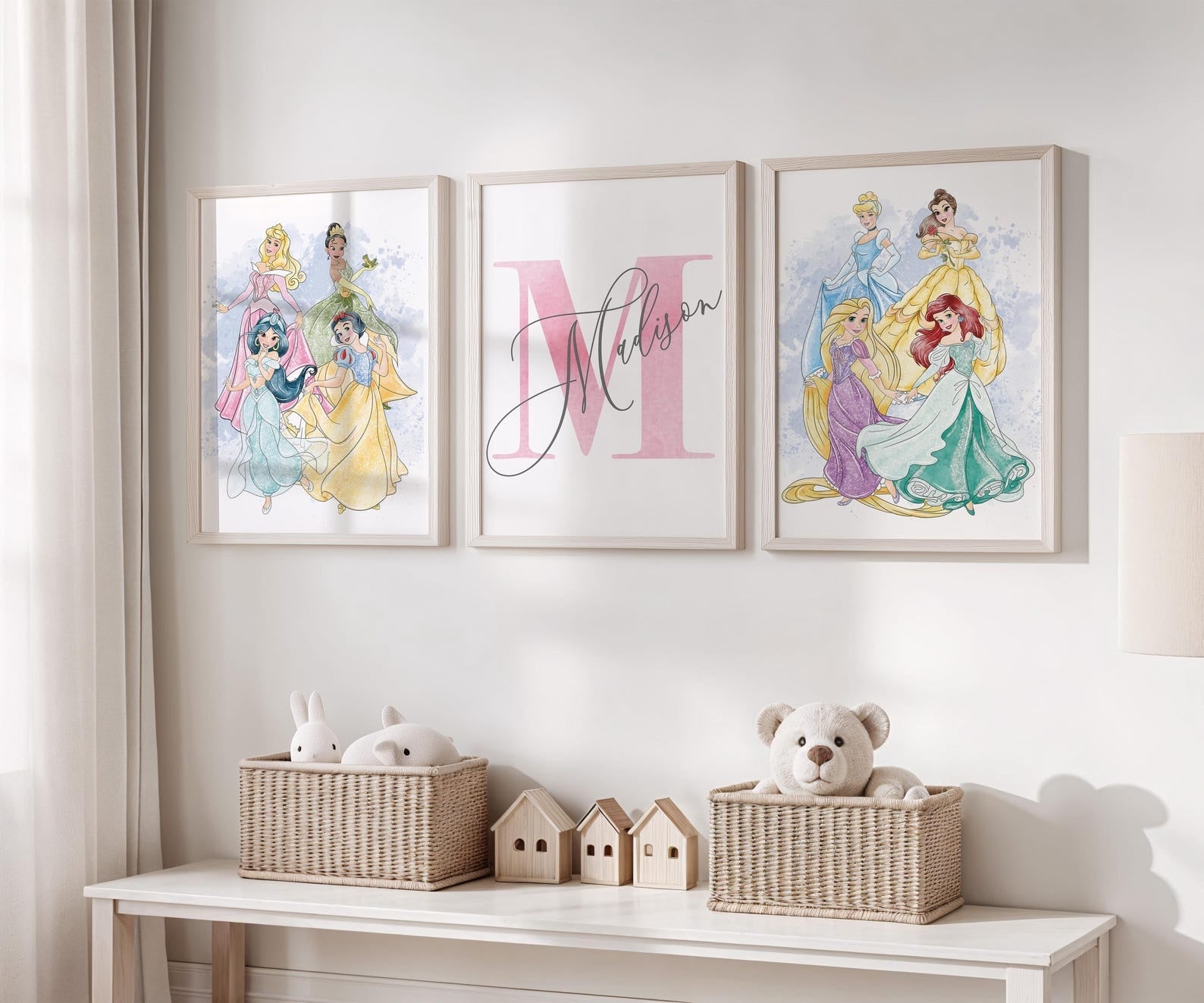 Cuadros Decorativos infantiles Modernos de princesas en acuarela con nombre