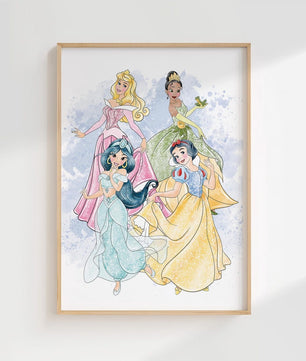 Cuadros Decorativos infantiles Modernos de princesas en acuarela con nombre