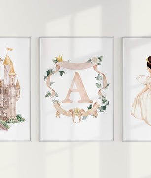 Cuadros Decorativos infantiles Modernos de princesas castillo e inicial