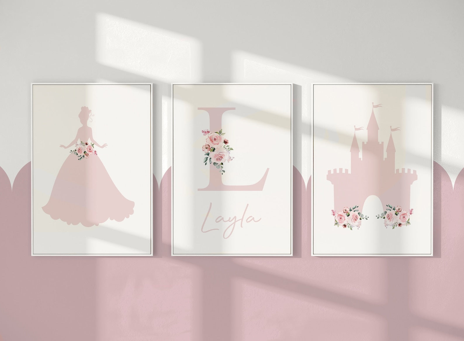 Cuadros Decorativos infantiles Modernos de princesas castillo e inicial silueta