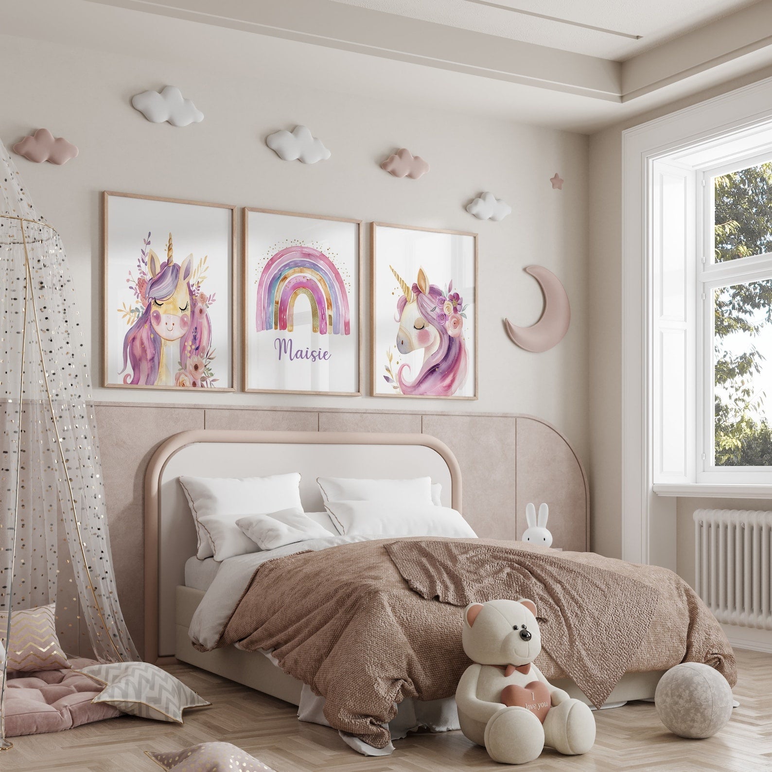 Cuadros Decorativos infantiles Modernos de princesas unicornio