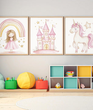 Cuadros Decorativos infantiles Modernos de princesas Castillo, unicornio