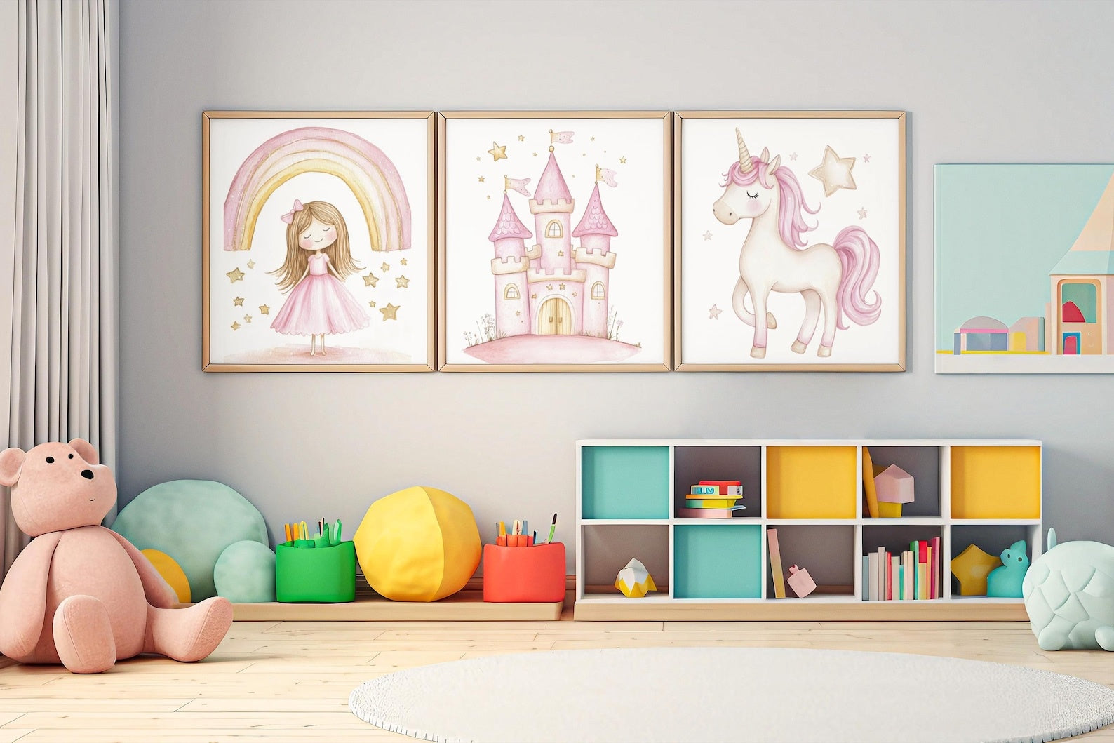 Cuadros Decorativos infantiles Modernos de princesas Castillo, unicornio