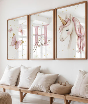 Cuadros Decorativos infantiles Modernos de princesas unicornio, mariposas con nombre