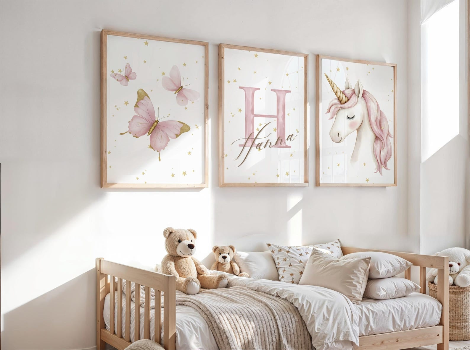 Cuadros Decorativos infantiles Modernos de princesas unicornio, mariposas con nombre