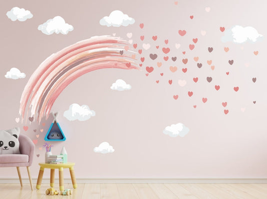 Vinilos decorativos Adhesivos infantiles de Pared arcoiris con corazones