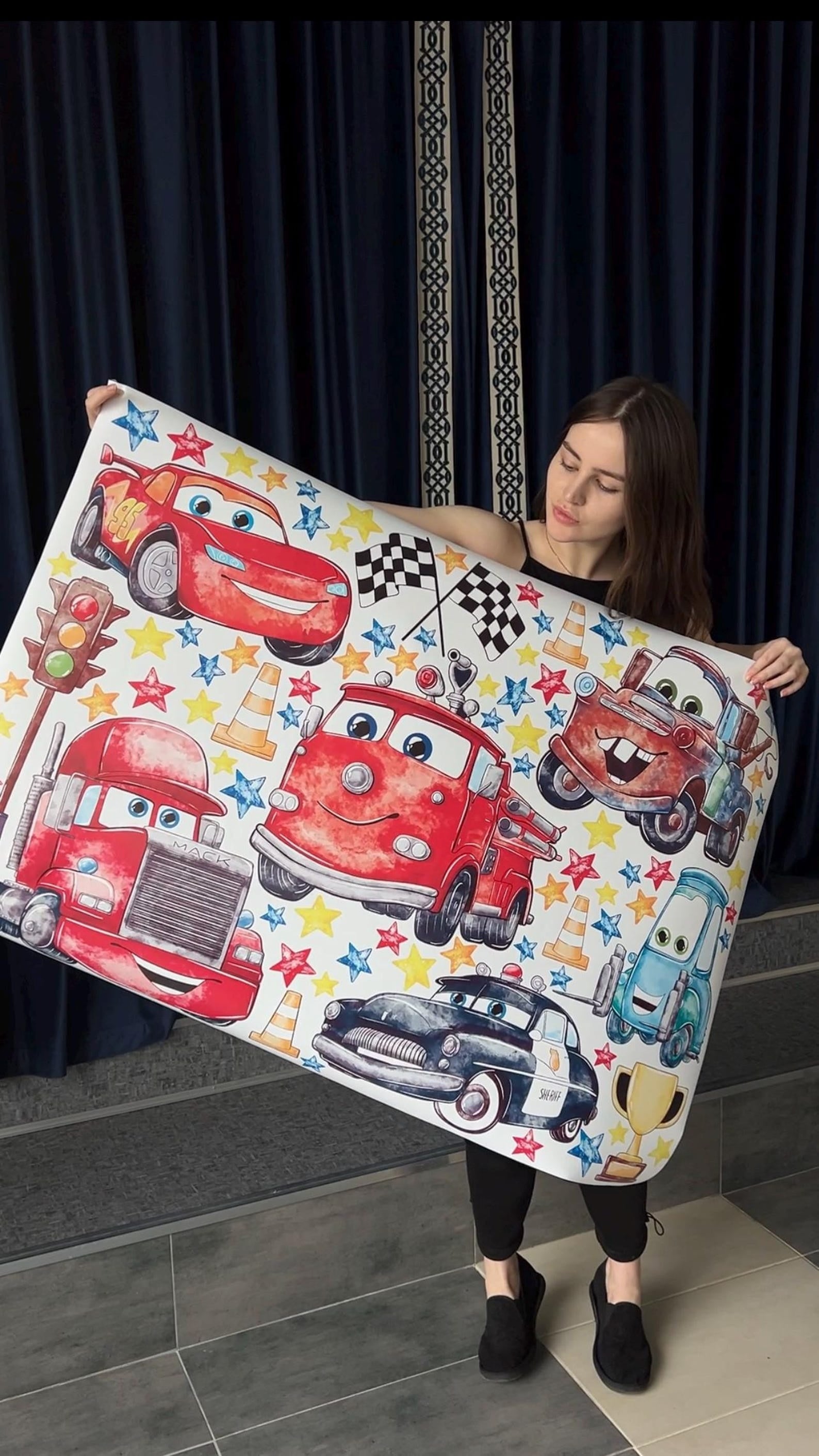 Vinilos decorativos Adhesivos infantiles de Pared Carro cars acuarela