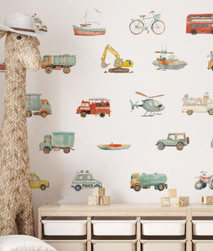 Vinilos decorativos Adhesivos infantiles de Pared Carro vehiculos variados acuarela