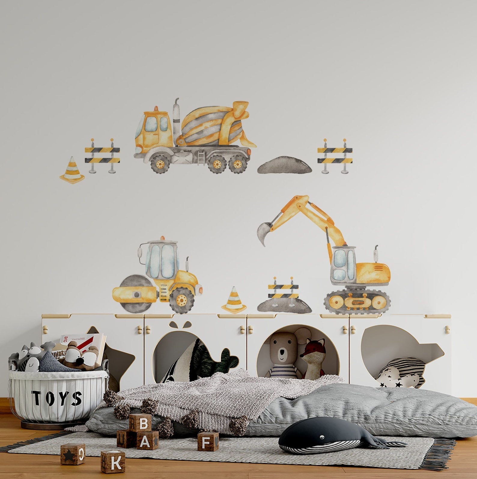 Vinilos decorativos Adhesivos infantiles de Pared Carro camiones de construccion
