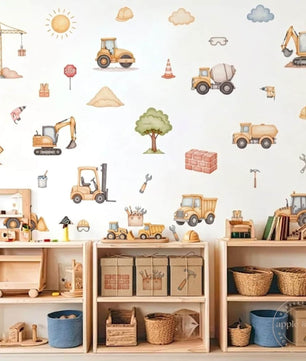 Vinilos decorativos Adhesivos infantiles de Pared Carro camiones de construccion acuarela