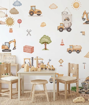 Vinilos decorativos Adhesivos infantiles de Pared Carro camiones de construccion acuarela