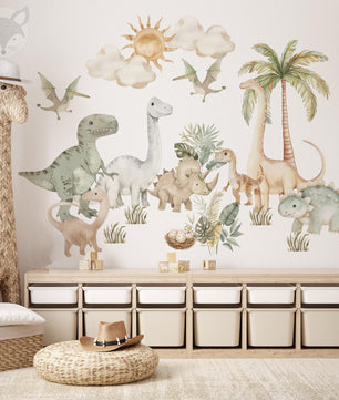 Vinilos decorativos Adhesivos infantiles de pared de dinosaurios Acuarela